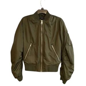 Topshop Dark army Green satin Bomber Jacket Sz XS
